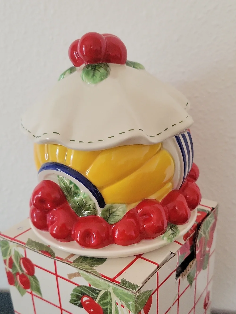 Vintage Department 56 Red Cherry Jam Jelly Jar Life Is Just A Bowl Of Cherries